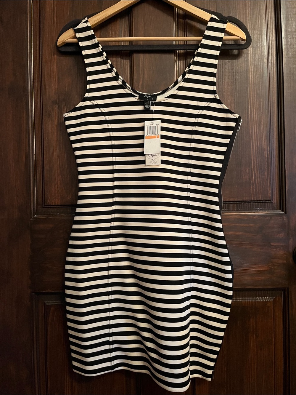 Aqua Black & White Striped Mini Sheath Dress